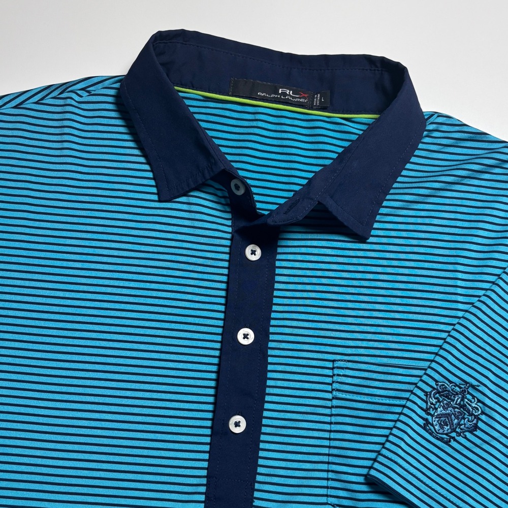 RLX Ralph Lauren Trump National Doral Golf Polo Shirt Mens L Blue Striped